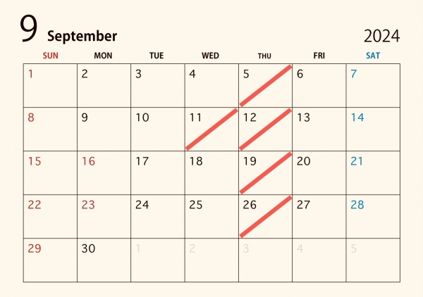 ９月の営業カレンダー